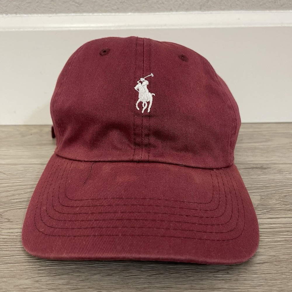 Vintage Polo Ralph Lauren Maroon Solid Adjustable Baseball Cap Hat One Size Men